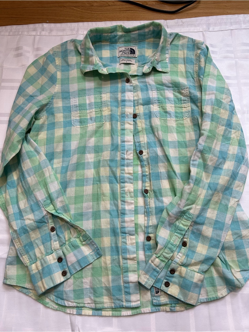 The North Face Mint Green & Light Blue Plaid Button-Down Shirt